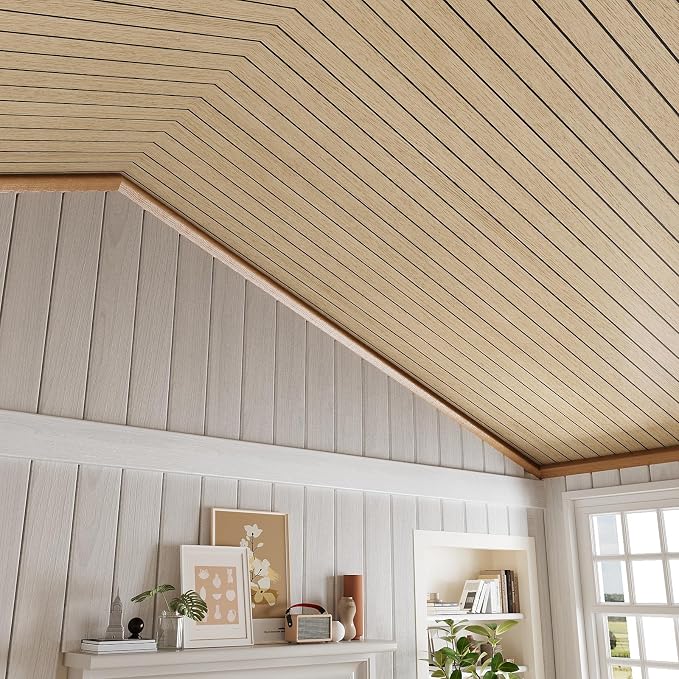VEELIKE 30''x118'' Large Roll Wood Slat Wall Panel Peel and Stick Light Oak Slat Wallpaper for Bedroom Living Room Self Adhesive Foam Slat Wood Panels for Interior Wall Decor Ceiling TV Background - Image 5