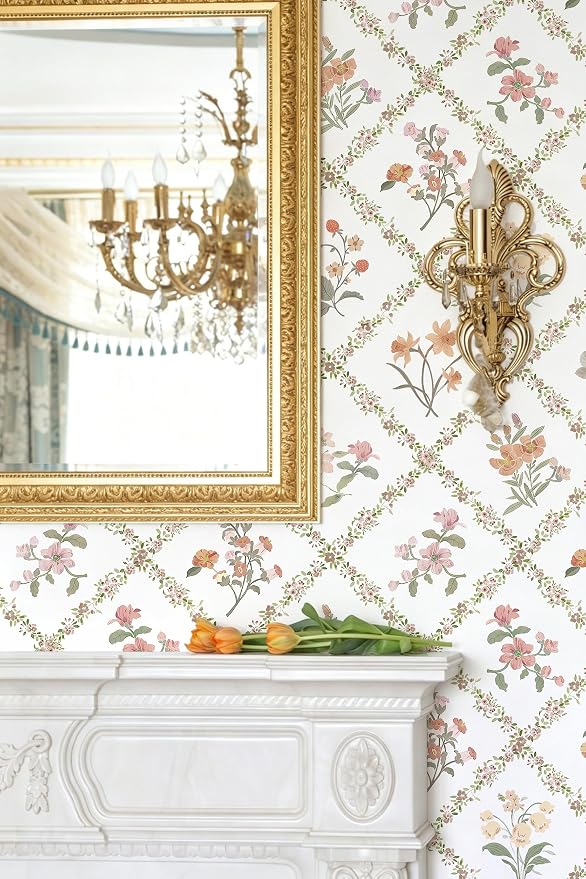 16.9 in x118 in Yellow Floral Peel and Stick Wallpaper Watercolor Flower | Boho Self Adhesive Wallpaper Modern Trellis Contact Paper DIY Removable Wallpaper for Livingroom Accent Wall Decor Vinyl Roll - Image 8