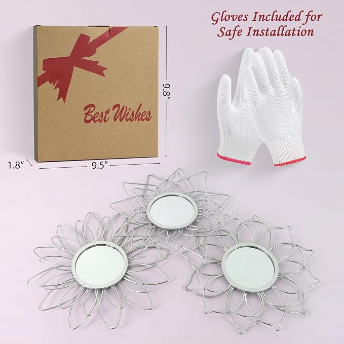 Silver Mirrors for Wall, Metal Flower Circle Mirrors for Home Decoration - Image 5