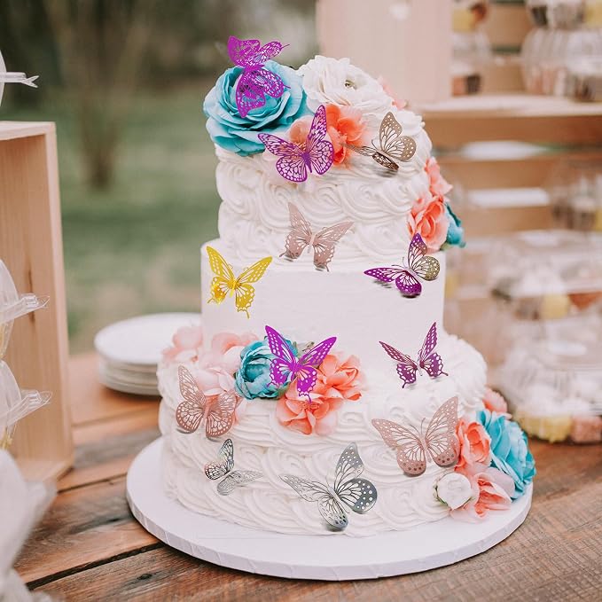 Meikeer 3D Butterfly Wall Decor 48 Pcs - 4 Styles & 3 Sizes, Removable Wall Stickers for Birthday, Party, Wedding Decorations & Interior Decor (Pink) - Image 4