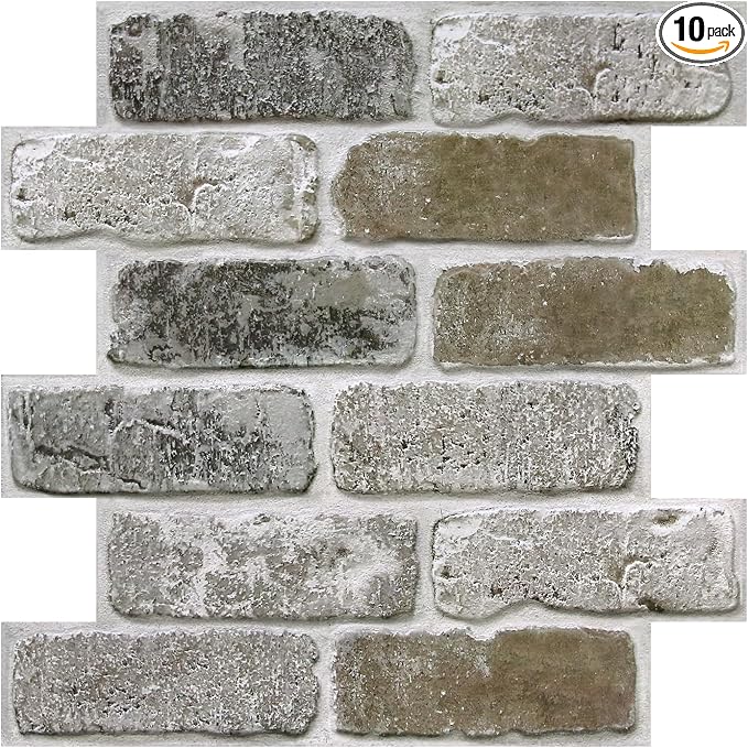 COMSTICKC 3D Faux Brick Wall Panels Peel and Stick, 10 Pcs 11.8" x 11.8" | Vintage Brown Gray, Not Real Brick, Small Size Ultra-Light Thin PVC 3D Fake Brick Wall Sticker for DIY Decor, Cover 9.7 sq ft by COMSTICKCDECOR
