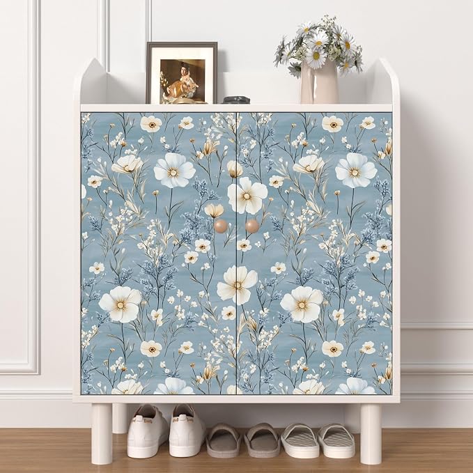Laatse Vintage Floral Wallpaper Peel and Stick 17.5" x 118",Blue/White | Self Adhesive/Removable/Waterproof/Thick Vinyl Contact Paper for Bathroom Bedroom Shelf Cabinet Drawer,Prepasted,Easy Peel - Image 7