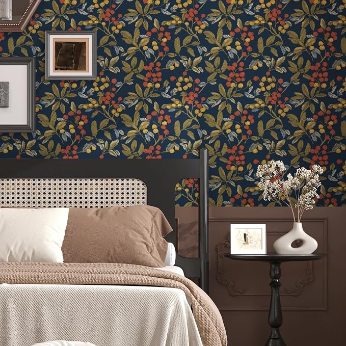 Laatse Navy Floral Leaf Vintage Green Wallpaper Peel and Stick 17.5"x118" | Self Adhesive/Removable/Waterproof/Thick Vinyl Contact Paper for Bathroom Bedroom Shelf Cabinet Drawer,Prepasted,Easy Peel - Image 7