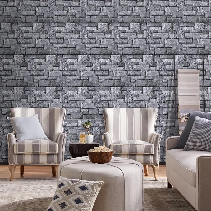 Commomy Faux Stone Peel and Stick 3D Wall Panels 10 Pcs 11.8" x 11.8" | Ultralight Thin PVC Printable Faux Rock Wall Covering Decorative Tiles for Living Room,Fireplace(Covers 9.7 sq.ft) - Image 9