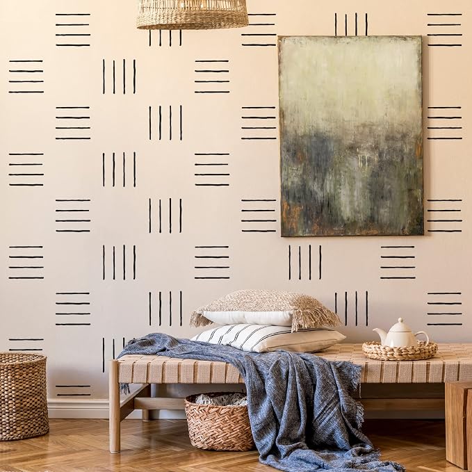 4-Line Black Wall Decals with a Template, Boho Scandinavian Décor | 200 matte black strips to craft a stunning boho Scandinavian accent wall. Guide included for hallway, bedroom, living room. - Image 5