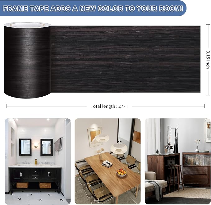 TIANLDD 27 FT Wood Grain Wallpaper Border, Removable Waterproof Mirror Border Peel and Stick,Bathroom Mirror Frame Border.(Dark Brown Oak) - Image 3