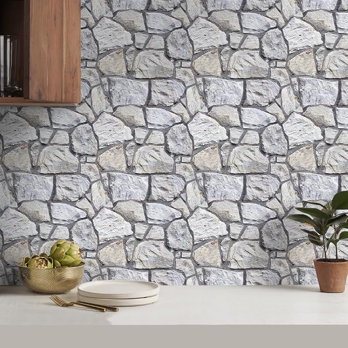 3D Peel and Stick Faux Stone Wall Panels 11.8" x 11.8" 10-Pack | Whitewash Grey, Stone-Look Textured Sticker, Thin Lightweight PVC Self Adhesive Wall Tile for Interior Decor, Cover 9.7 sq ft - Image 9