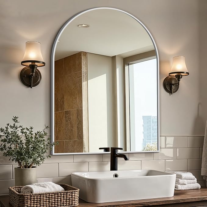 Arched Bathroom Vanity Mirror for Over Sink, 40”x30”, Silver by LawadaMirror