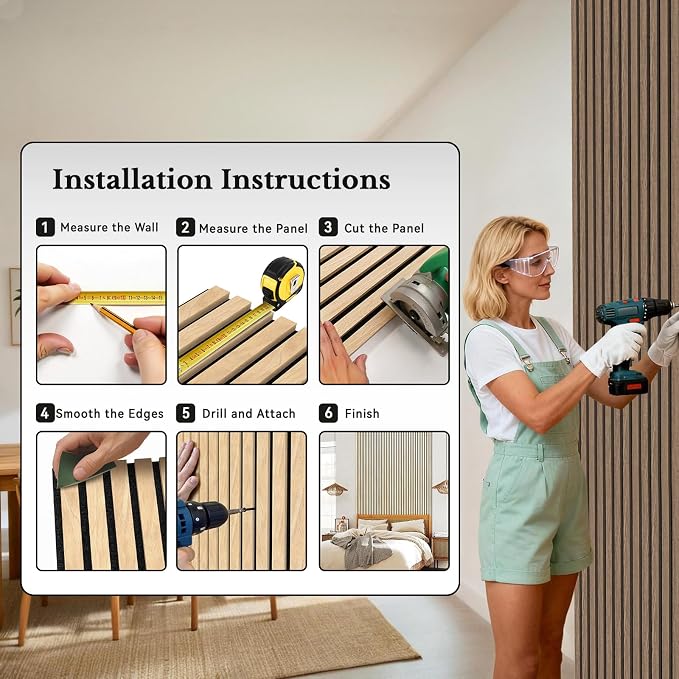 MISSDAY Wood Slat Acoustic Wall Panels, 4 Packs 94.5" x 12.6" Oak Soundproof Panel For Interior Wall Decor Noise Absorbing-3D Textured Wooden Panel Sound-Absorbing for Home, Office, Studio - Image 7