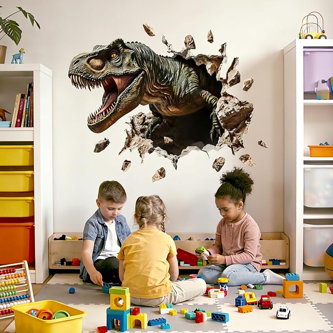 Large Dinosaur Wall Decals Dino Wall Stickers Peel and Stick Wall Art Decals for Boys Room Baby Nursery Kids Bedroom Wall Decor Art (Grey) - Image 5