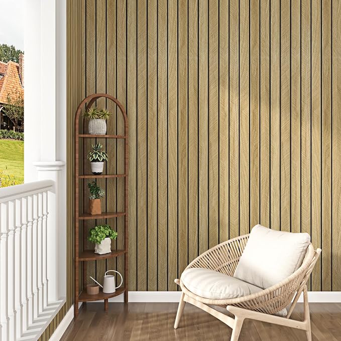 Brown Wood Wall Panels Self Adhesive 3D Peel and Stick Wood Panels | Removable Acoustic Wall Paneling Faux Wooden Stick on Wall Panels for Bedroom Living Room Panel Slat Wallpaper 11.8 x 118 in - Image 5