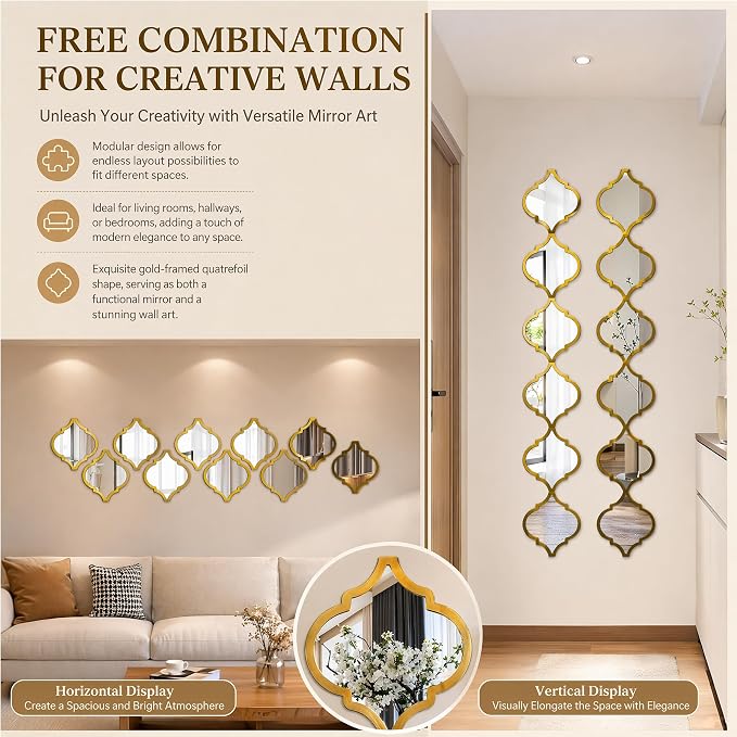 12Pcs Acrylic Mirrors for Wall Decor - Moroccan Wall Stickers Yellow - Image 5