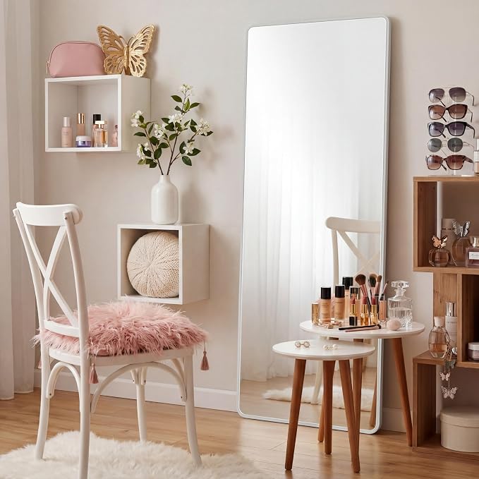 Thyle Over The Door Mirror 16x48'' Full Length Dorm White Mirror with Adjustable Hooks Wall Mounted for College School Classroom Affirmation Station Back Door Bedroom Entryway Long Body - Image 6