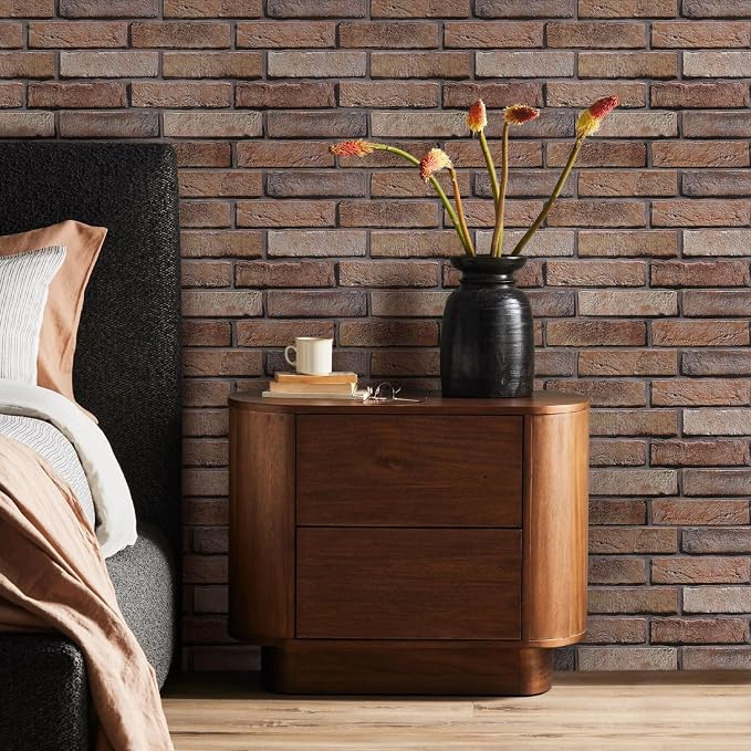COMSTICKC 3D Brown Faux Brick Wall Panel Peel and Stick Wall Covering | 12 Pcs of 22.8" x 11.8", Not Real Brick, UrltraLight PVC Self Adhesive Brick Decorative Tile Interior, Covers 22.48 sq.ft - Image 7