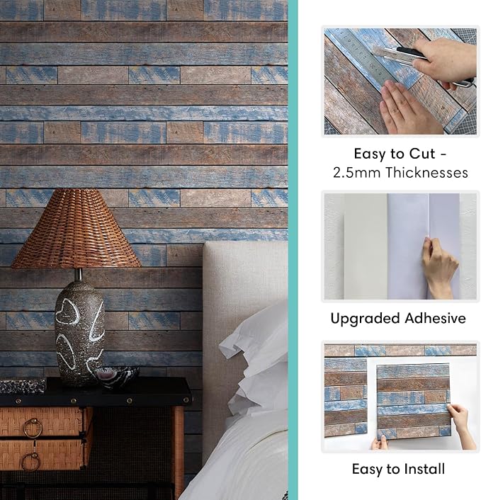 Commomy 3D Faux Wood Peel and Stick Wall Tiles 10 Pcs 11.8" x 11.8" | Ultralight Thin PVC Interior Wall Decor for Bedroom, Bathroom, Kitchen Backsplash,Living Room(9.7sq.ft) - Image 5