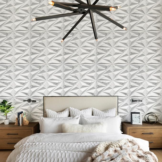 STICKGOO 3D Wall Panels Diamond, White Marble Mixed Gold Thread, 12''x12'' | Accent Wall Panels for Interior Wall Decor, Living Room, Bedroom, TV Background, Lobby, 33 Pack Cover 32.Sq.Ft - Image 4