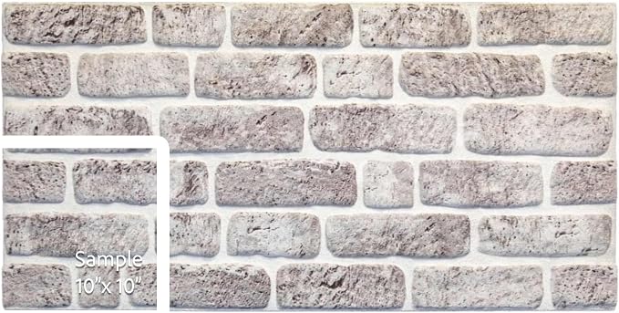 Dundee Deco 3D Wall Panels Faux Brick - Cladding White Grey Stone Look Wall Paneling, Styrofoam, Sample, Size 10 x 10 in. by DundeeDeco
