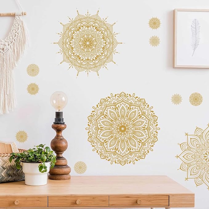 Gold Mandala Wall Stickers Mandala Decals for Windows Modern Wall Art Mural | Headboard vinyl decoration, lotus peel and stick, removable, self adhesive, for bedroom living room yoga room home gym decor by Kazova