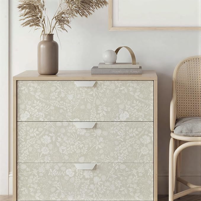 Guvana Beige and Cream White Peel and Stick Wallpaper Floral Wallpaper Slef Adhesive Removable Waterproof Contact Paper Boho Wall Paper for Dining Room Bedroom Living Room Bathroom Kitchen 17.3“×197” - Image 7
