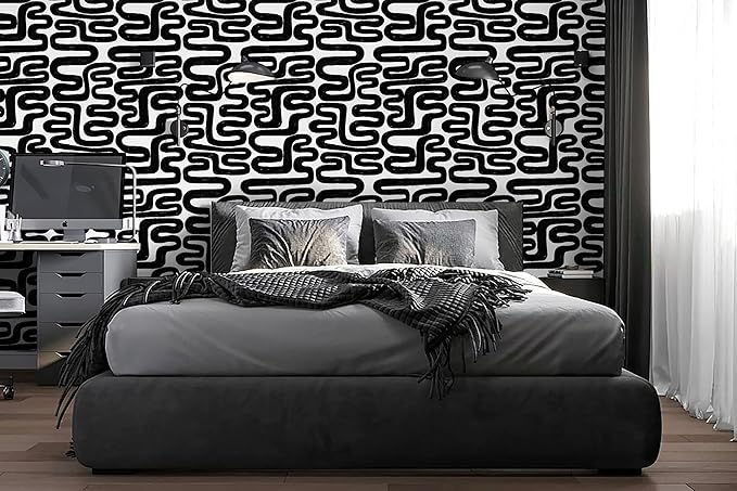 Peel and Stick Wallpaper Black and White Wall Paper Modern Geometric Self-Adhesive Removable Contact Paper Thicken Waterproof Easy to Clean Decorative for Bedroom Bathroom Film 17.3in x 197in - Image 5