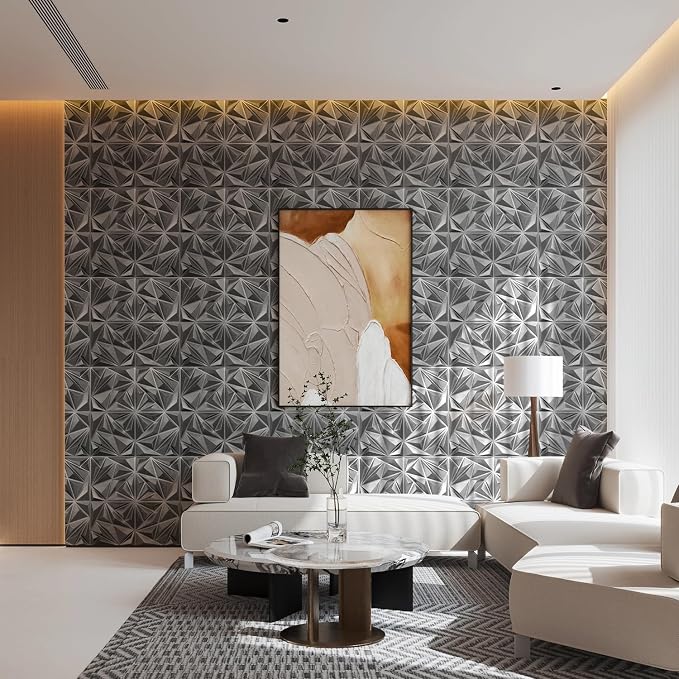 STICKGOO Diamond 3D Wall Panels, Brushed Silver 12''x12'', 33 Pack | Accent Wall Panels for Interior Wall Decor, Living Room, Bedroom, TV Background, Office, Cover 32 Sq.Ft - Image 4