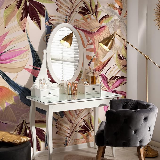 Floral Peel and Stick Wall Mural, Leather Textured Vintage Self-Adhesive Wallpaper for Bedroom Living Room Background Wall Art Decor, Bird of Paradise, Pink 92''x125'' - Image 7