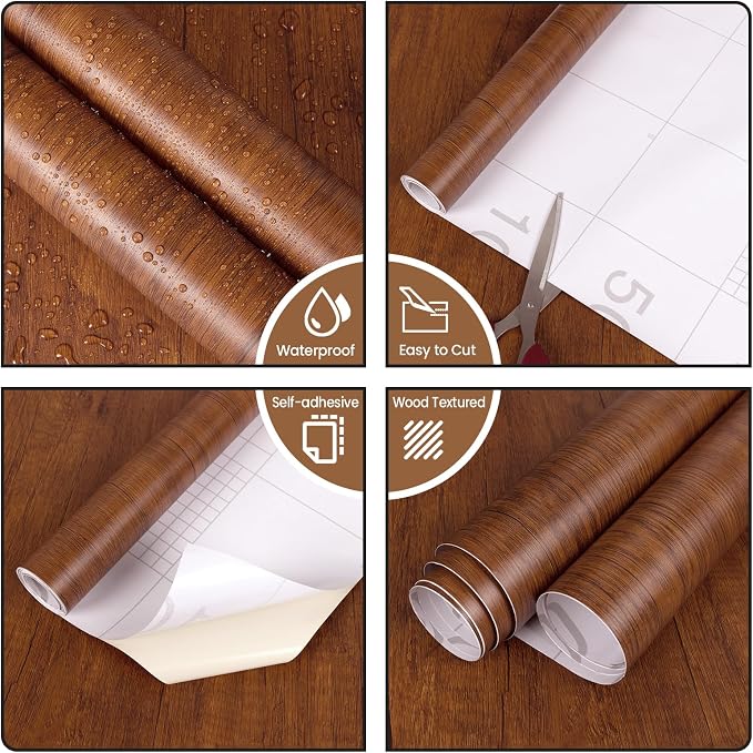 Wood Grain Contact Paper Peel and Stick Wallpaper for Cabinets Furniture | 17.7"x393" Brown Self-Adhesive Removable Vinyl Film Decor for Countertops Drawers Shelf Liner Home Furniture Renovation - Image 2