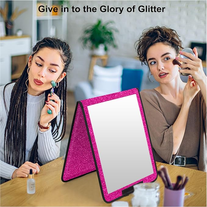 LPHUMEX Sparkle Hot Pink Folding Mirror 13”x33”, Foldable Full-Length Travel Mirror 3-Way Use, Perfect for Dance, Festivals, RV - Image 5
