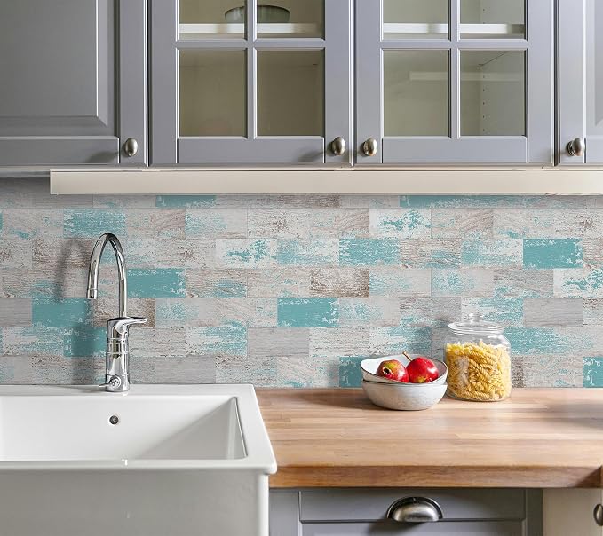 DEWOO Peel and Stick Wall Tile Kitchen Backsplash Self Adhesive 10 Sheet | PVC,Rustic,Faux,Vintage,Country,for Bathroom,Farmhouse,13.5" x 11.4" - Image 2