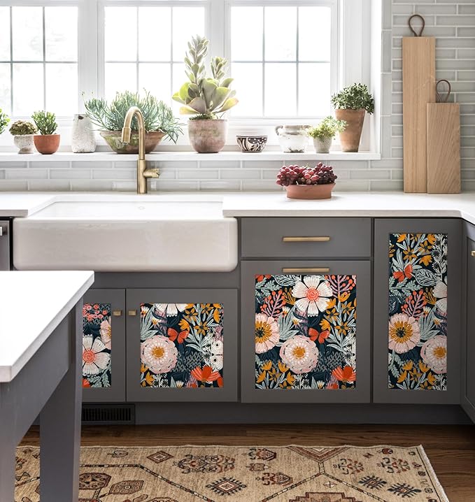 HAOKHOME Floral Wallpaper Peel and Stick Boho Pink Bathroom Contact Paper | Textured Navy Blue Orange Stick on Wall Paper Botanical Renter Friendly Removable Flower Bedroom Accent Decor 17.3in x 9.8ft - Image 6