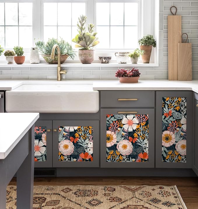 HAOKHOME Navy Floral Peel and Stick Wallpaper Boho Mural 17.3in x 32.8ft | Vintage Textured Wall Paper Renter Friendly Removable Blue Pink Orange for Bathroom Bedroom Nursery Botanical Contact Paper - Image 6