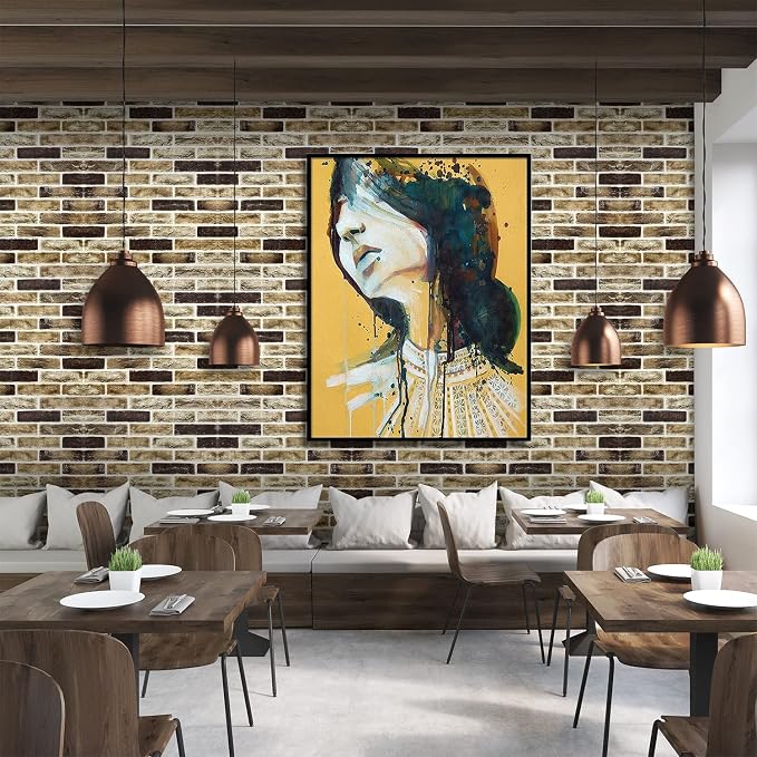 10-Pack 52 Sq.Ft 3D Wall Panels Peel and Stick 3D Faux Brick Wallpaper Peel and Stick Yellow Brown Faux Stone Wall Panel Foam Brick Self-Adhesive 3D Wallpaper - Image 4