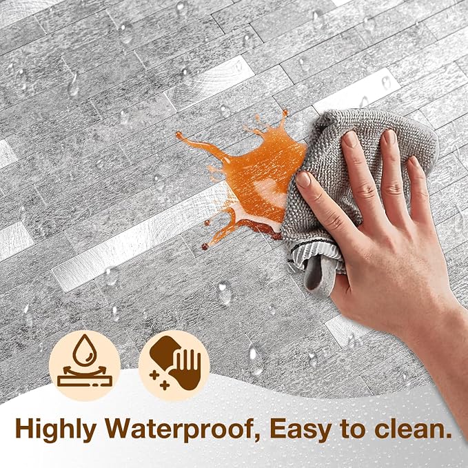 Peel and Stick Backsplash Tile Waterproof Removable PVC Wall Sticker 3D Faux Stone Marble Brick White Accent Panels (Matte Gray Stone - Metal Silver, 40 Tiles - 18 sq. ft. (1.68 m²)) - Image 4