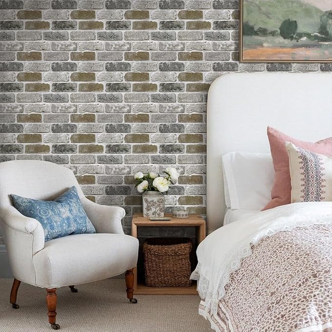 Commomy Faux Brick Peel and Stick Wall Panels 10 pcs 11.8" x 11.8" | Small Size Thin PVC Retro Brick Wallpaper Tile Backsplash for Kitchen,Bedroom,Living Room,Interior Decor(Covers 9.7 sq.ft) - Image 2