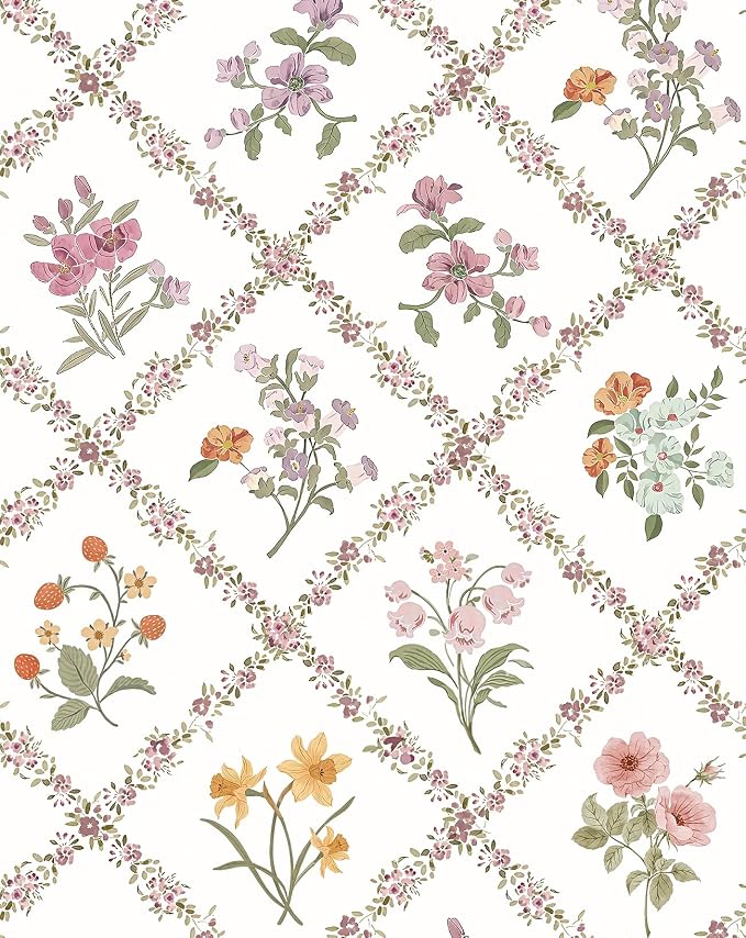 16.9in x118in Red Floral Peel and Stick Wallpaper Watercolor Floral Leaf | Boho Self Adhesive Wallpaper Modern Trellis Contact Paper DIY Removable Wallpaper for Bedroom Cabinets Drawers Decor Vinyl by EchoSphere
