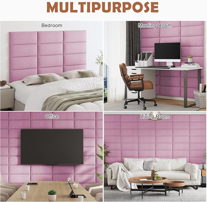 IFNOW Wall Mounted Headboard, Peel and Stick Panels, Light Pink, Queen | 3D Soundproof Acoustic Padding, Reusable and Removable, Tufted fabric Bed Headboard, for bedroom (9 Panels, 10" x 24") - Image 6