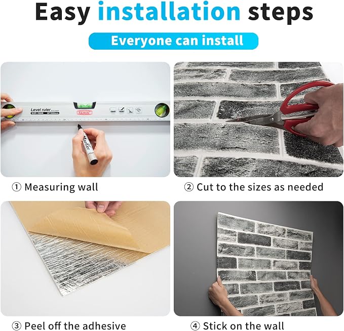 Art3d 10-Pack Durable Faux Brick Peel and Stick 3D Wall Panels, Stone Ash | Coverage: 52.5 Sq. Ft, Waterproof, Oil-Proof, Easy to Wipe, Decorative, Ideal for Bedroom, Kitchen - Image 7