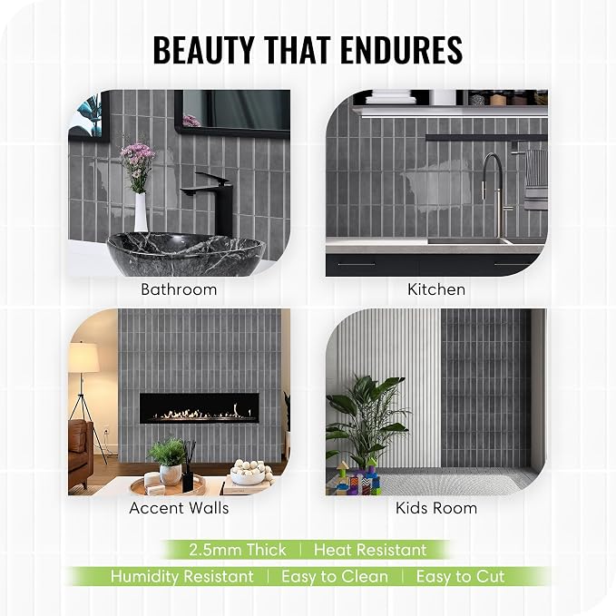 Select 5 Pack Peel and Stick Backsplash Square Tiles, 12x12 in, Gray | Extra Thick 3D Wall Panels, Heat & Water Resistant, Easy DIY Kitchen, Bathroom, Laundry, Fireplace & Rental Home Wall Décor - Image 3