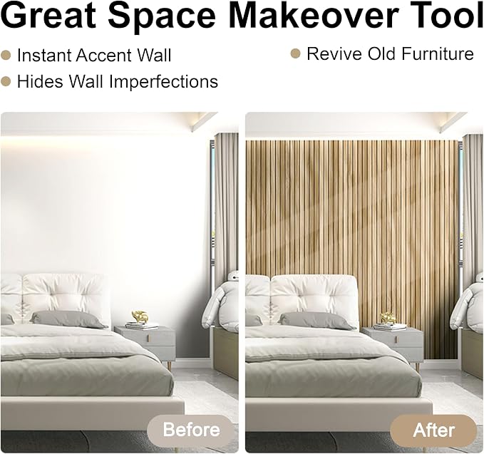 Wood Grain 15.8"W x 118"L Peel and Stick Wall Panels, 3D Soundproof (Oak) | Weatherproof Wall Panels, Thick PVC Self-Adhesive Wood Panels for Cabinets, Bedroom, Living Room, Kitchen Island Renovation - Image 6