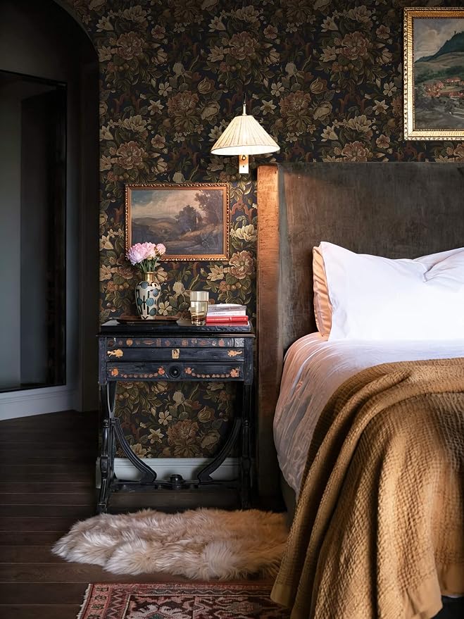 Dimoon Vintage Peel and Stick Wallpaper Dark Blue Floral Contact Paper 16.1"x591" Retro Victorian Dark Academia Wallpaper for Bedroom Moody Cottage Core Wall Paper Removable Waterproof Vinyl Roll - Image 7