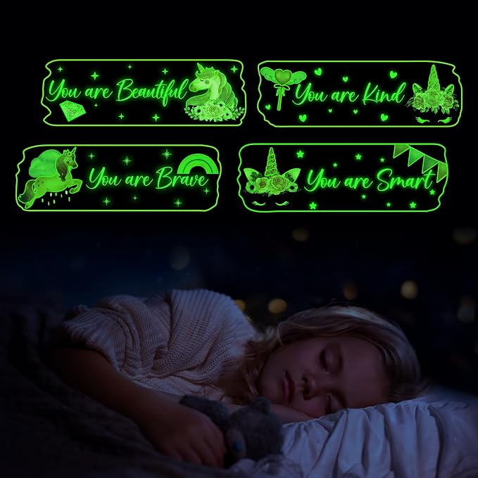 Glow in The Dark Stars Unicorn Wall Decals, Glowing Motivational Wall Art Inspirational Sticker, Peel and Stick Ceiling Decal for Girl's Room - Image 3