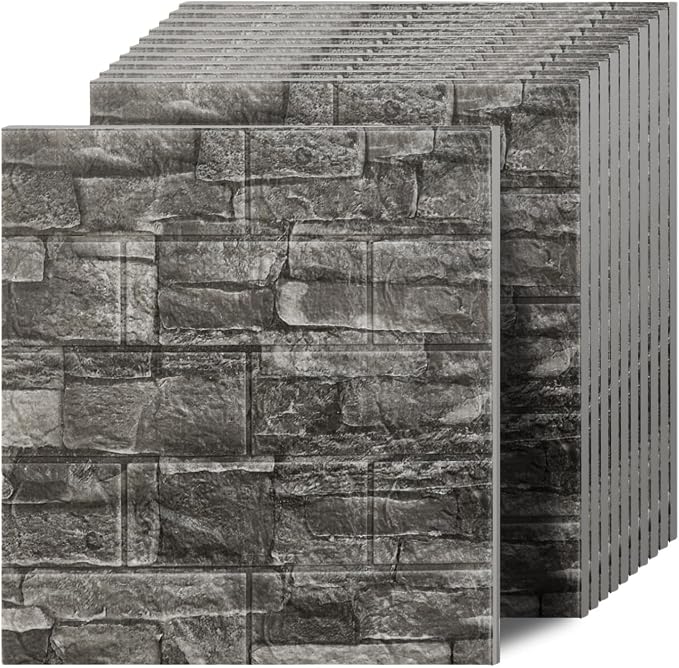 Faux Brick Wall Panels, 10 PCS, Black and Grey | 3D Wall Panels Peel and Stick, XPE Foam 3D Wallpaper, Self-Adhesive Faux Stone Wall Panels for Bedroom, Stairs, Kitchen by Greymond
