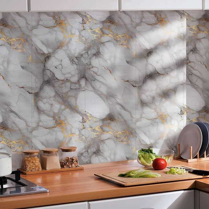 Peel and Stick Marble Wall Panels 11.8x11.8in Waterproof 20 Pack | Backsplash tile, shower wall, self adhesive, kitchen, bathroom, decorative tiles - Image 5