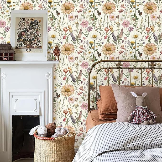 Livebor Floral Peel and Stick Wallpaper for Bathroom 16.9inch x 590.5inch | Floral Bird Contact Paper Vintage Flower Wallpaper Peel and Stick Self Adhesive Waterproof Flower Decorative Wall Paper Vinyl - Image 2