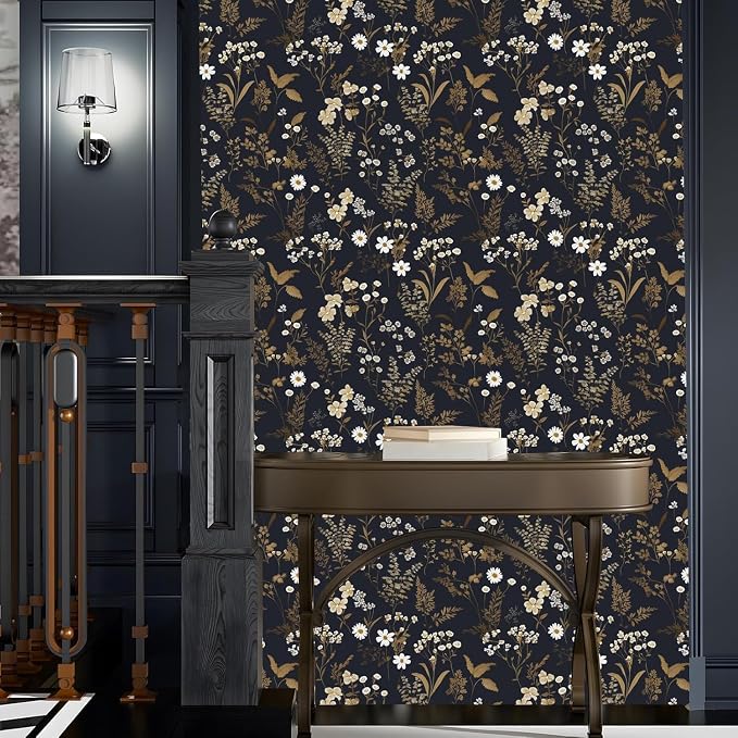 Laatse Floral Leaf Vintage Wallpaper Peel and Stick 17.5"x197", Dark Gold | Self Adhesive/Removable/Waterproof/Thick Vinyl Contact Paper for Bathroom Bedroom Shelf Cabinet Drawer,Prepasted,Easy Peel - Image 7