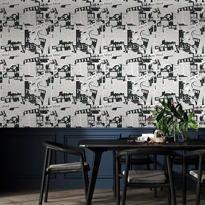 Black and White Vintage Newspaper Script News Modern Peel and Stick Wallpaper Wall Decor Self Adhesive Wall Paper Stick on Easy Peel Off Contact Paper for Renter Bedroom Apartment - Image 6