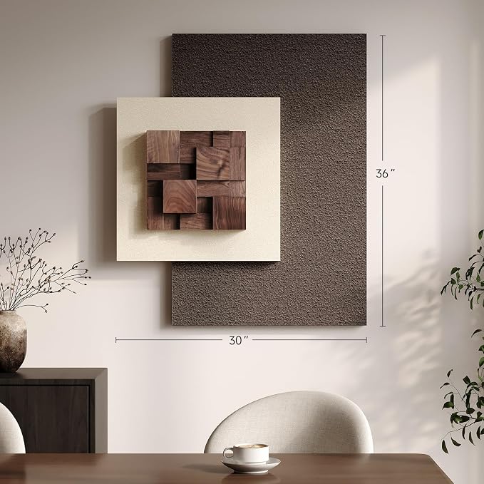 Large Wood Abstract Wall Art for Living Room, Modern 3D Artwork for Walls | Textured paintings, Big woodern layered sculpture, Neutral beige brown tone, Bedroom dining room office wall decor aesthetic - Image 4
