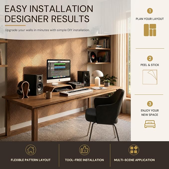6Pack Acoustic Wall Panels, Wood Peel and Stick Wall Panels, Sound Proof Foam Panels for Walls Decor, Accent Soundproof Wall Panels for Bedroom Living Room Office Wall, 23.62 X 23.62 Inches Faux Wood - Image 7