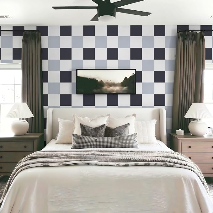Ismoon Plaid Wallpaper Peel and Stick Modern Checkered Contact Paper 17.3" x 78.7" Black/Gray/White Neutral Mosaic Wall Paper Textured Removable Wallpaper for Bedroom Renter Friendly Vinyl - Image 6