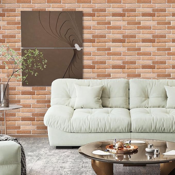 COMSTICKC 3D Faux Brick Wall Panels Peel and Stick, 10 Pcs 15.7" x 11.8" | Light Brown, Not Real Brick, Thin PVC 3D Fake Brick Decorative Tiles Sticker for Easy DIY Interior Decor, Cover 12.9 sq ft - Image 2